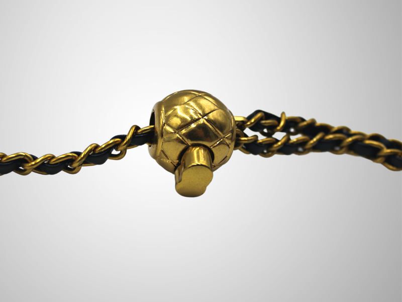 Justerbar kæde antik Guld m/ sort rem L 120 x B