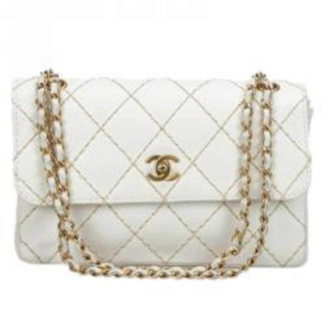 white Chanel Classic Medium with gold hardware